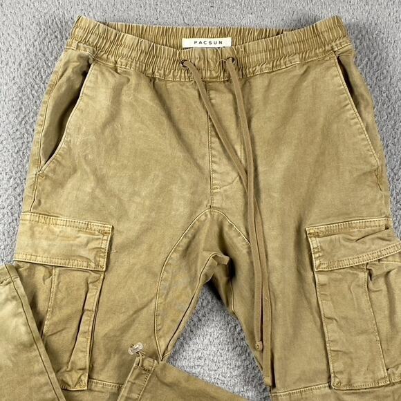 Pacsun Men's S Cargo Drawstring Elastic Waist Jogger Pants Tan Khaki Small 30x30 - Picture 2 of 11